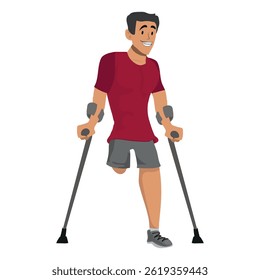 man using crutches to walk, vector illustration.