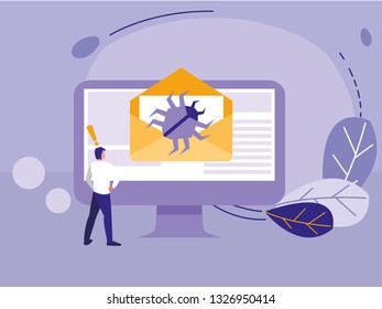man using desktop with bug in email