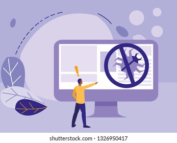 man using desktop with bug in email