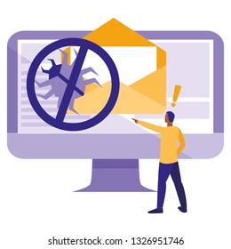 man using desktop with bug in email