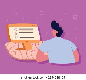 man usando el carácter de prueba en línea de escritorio