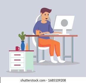 man using desktop work at home vector illustration design