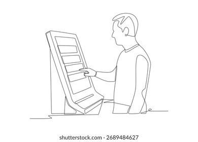 Man using digital kiosk. Digital kiosks concept one-line drawing