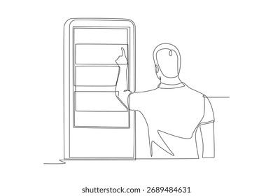 Man using digital kiosk. Digital kiosks concept one-line drawing