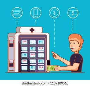 man using dispenser of medicine machine electronic