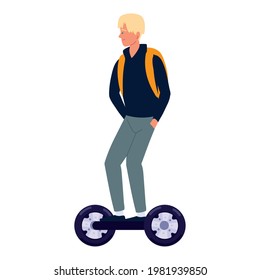 Man Using Electric Hoverboard Isolated