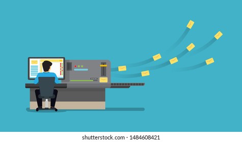 Man Using Email Blast Technology For Marketing Campaign Vector Illustration