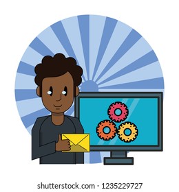 Man using email with computer