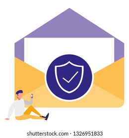 man using envelope mail with shield
