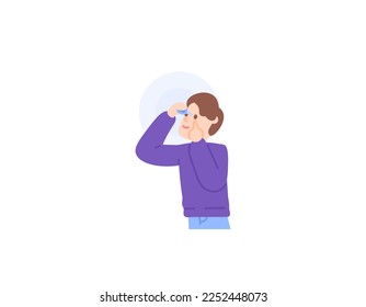 a man using eye drops to treat a disease of the eyes. eye pain. maintain eye health. treatments and remedies. character illustration design of a person. vector elements