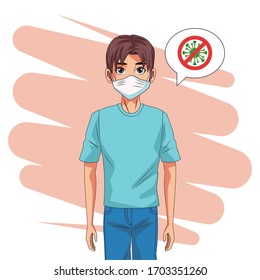 man using face mask character vector illustration design