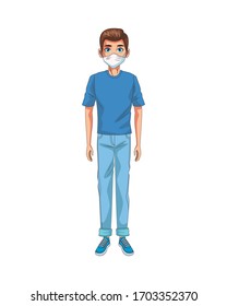 man using face mask character vector illustration design