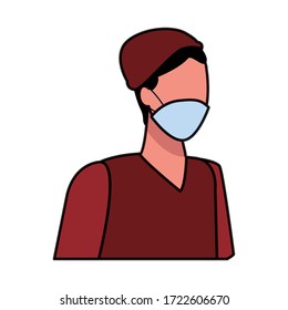 man using face mask for covid 19 vector illustration design