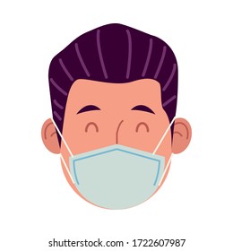 man using face mask for covid 19 vector illustration design