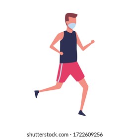 man using face mask for covid 19 vector illustration design