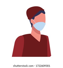 man using face mask for covid 19 vector illustration design