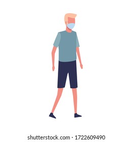 man using face mask for covid 19 vector illustration design