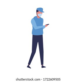 man using face mask for covid 19 vector illustration design