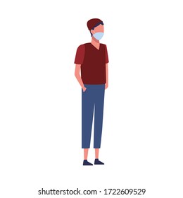 man using face mask for covid 19 vector illustration design