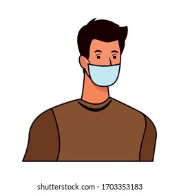 hombre que usa máscara facial para diseño de ilustración de vector covid19 caracteres