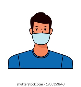 man using face mask for covid19 character vector illustration design