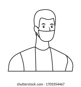 Mann mit Gesichtsmaske für covid19 Vektorillustration-Design