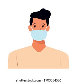 man using face mask for covid19 character vector illustration design