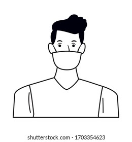 Mann mit Gesichtsmaske für covid19 Vektorillustration-Design