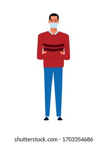 Mann mit Gesichtsmaske für covid19 Vektorillustration-Design