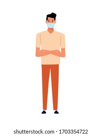 man using face mask for covid19 character vector illustration design