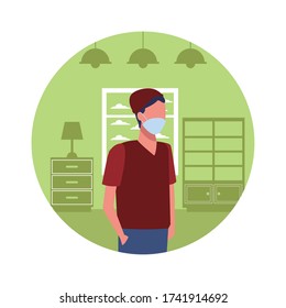 hombre que usa máscara facial para el diseño de ilustraciones vectoriales covid19
