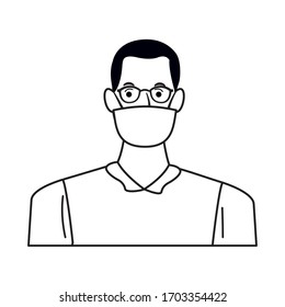 man using face mask and glasses for covid19 character vector illustration design