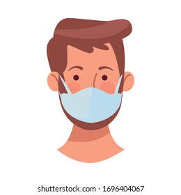 man using face mask head character vector illustration design