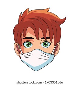 man using face mask head character vector illustration design