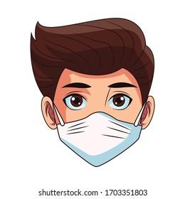 man using face mask head character vector illustration design