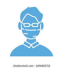 man using face mask line and fill style icon vector illustration design