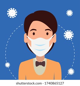 man using face mask with particles 2019 ncov vector illustration design