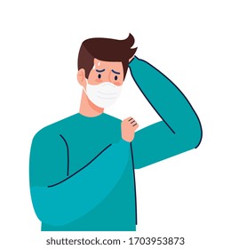 man using face mask sick of covid 19 vector illustration design