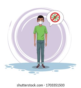 man using face mask and stop covid19 signal vector illustration design