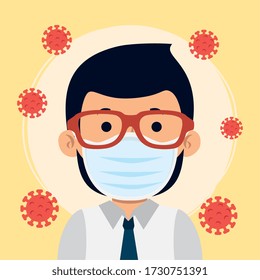 man using facer mask for covid19 pandemic vector illustration design