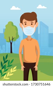 man using facer mask for covid19 pandemic vector illustration design