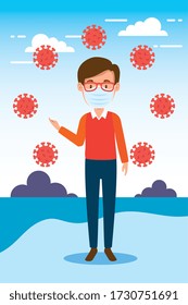 man using facer mask for covid19 pandemic vector illustration design