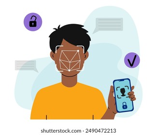 Man Using Facial Recognition on Smartphone