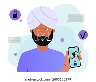 Mann mit Gesichtserkennung auf dem Smartphone