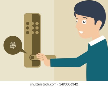 The man is using the fingerprint to unlock the door