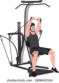 A man using fitness equipment for building his chest and arm muscles