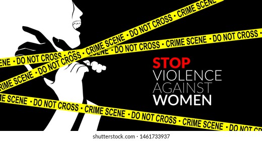 man are using force to coerce woman with yellow crime scene tape. stop domestic violence against women campaign.
