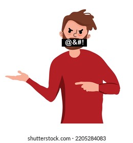 Mann, der foul language und schwöre Worte verwendet. Vektorgrafik.