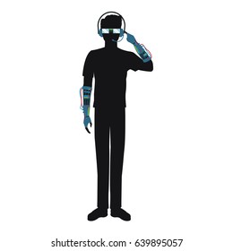 man using glasses headset vr technology silhouette