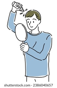 Man using hair growth products hand drawing illustration, vector